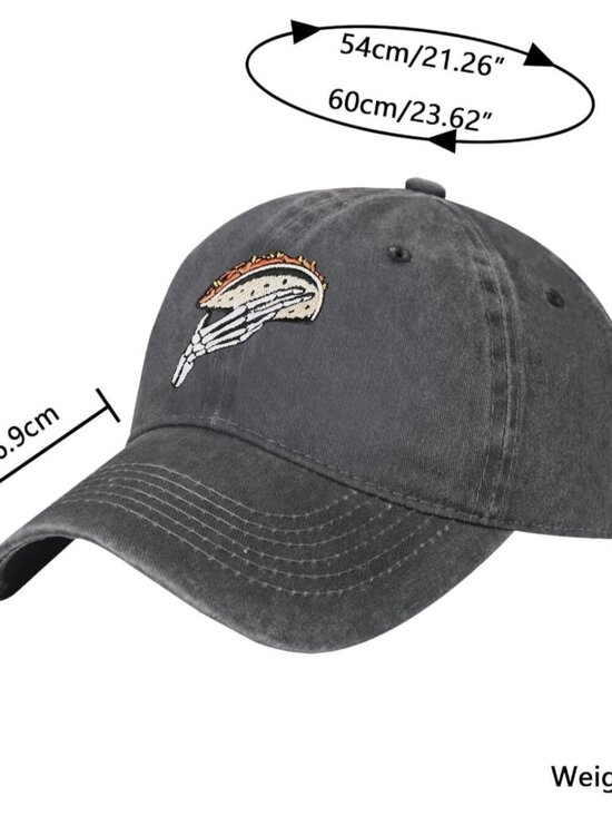 Women\'s Embroidery Adjustable Washed Distressed Casual Trucker Hat Taco Skull